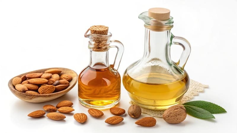 almond oil in an amber glass bottle vs. a clear glass bottle