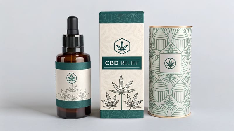 CBD product packaging with compliant labeling and branding