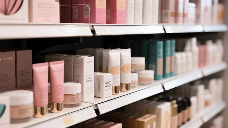 cosmetic products with impactful packaging design on retail shelves