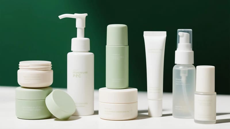examples of sustainable cosmetic packaging solutions like refillable containers and PCR materials