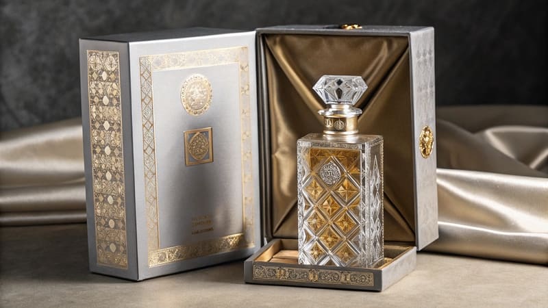 luxury perfume bottle with its elegant packaging box