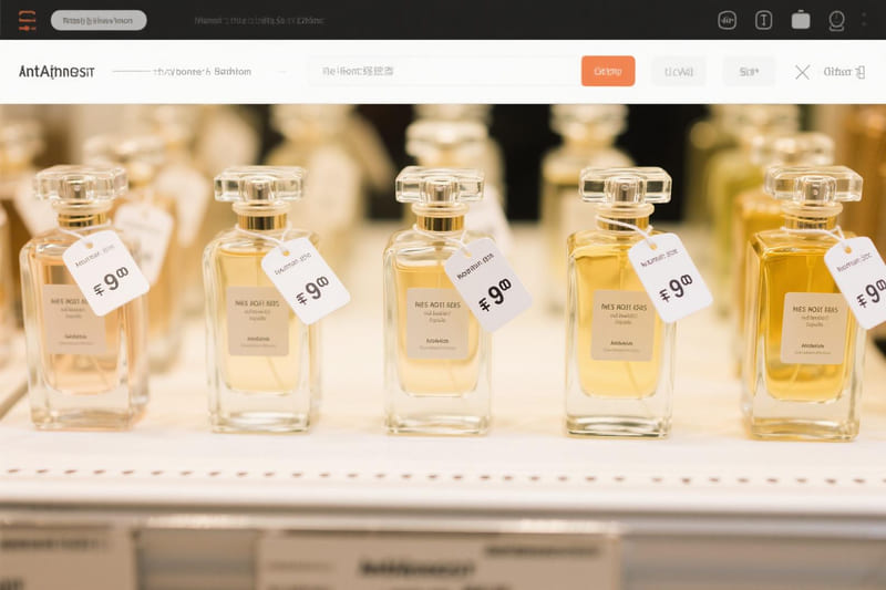 empty perfume bottles with price tags on an online marketplace