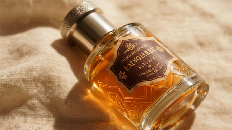 Early commercial antique perfume bottle with an old label