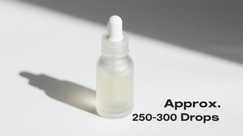 a 15ml essential oil bottle with a text overlay showing 'Approx. 250-300 Drops'