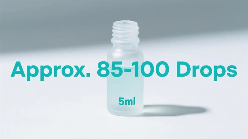 a 5ml essential oil bottle with a text overlay showing 'Approx. 85-100 Drops'