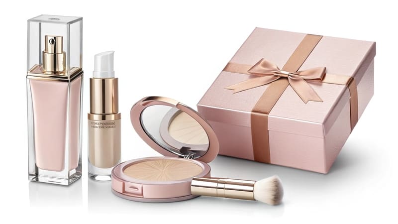 examples of custom packaging across different cosmetic categories: skincare, makeup, fragrance