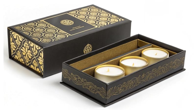 candle box with design elements that make it look expensive and luxurious
