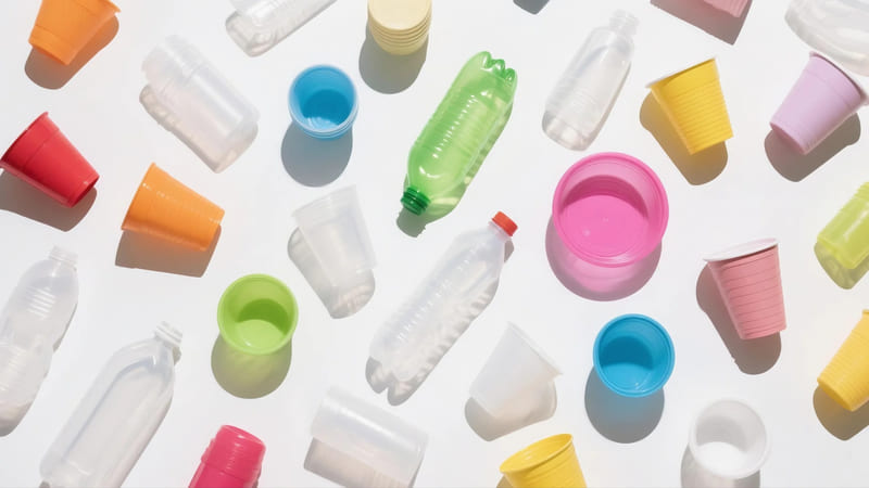collage of common everyday plastic items