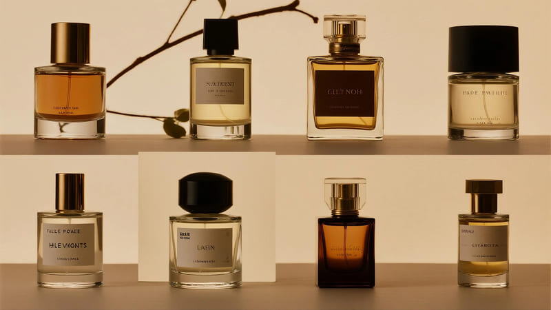 collage of different types of perfume bottles