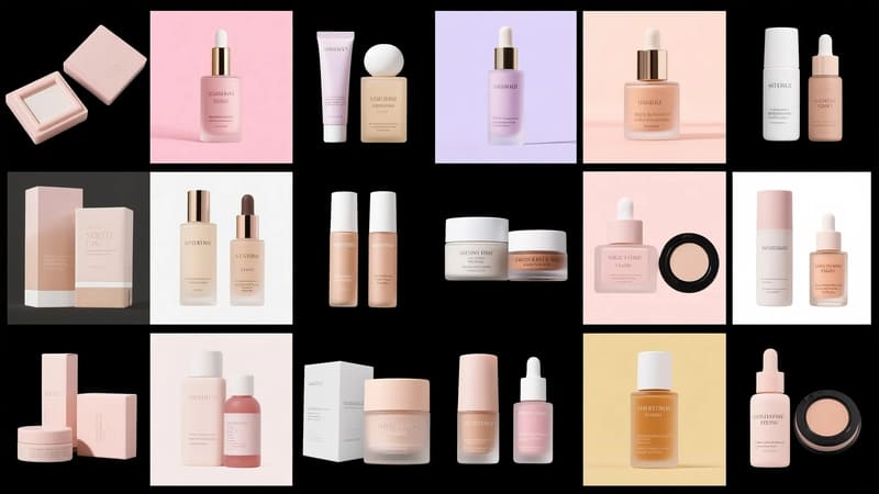 collage of cosmetic packaging designs highlighting key characteristics
