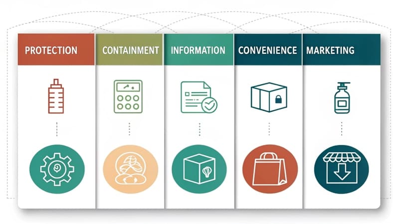 diagram illustrating the essential functions of product packaging