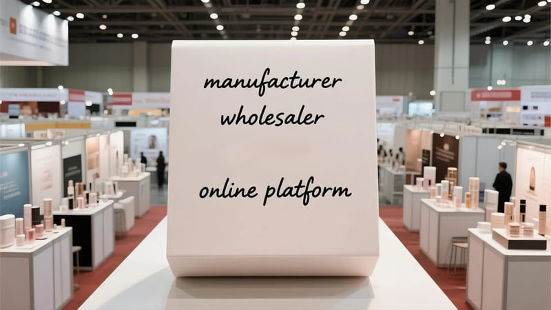 different types of cosmetic packaging suppliers: manufacturer, wholesaler, online platform