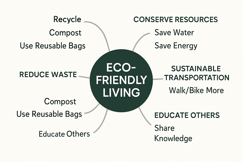 list or mind map of various actions to be more eco-friendly
