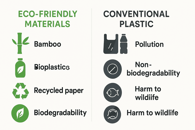 comparison of eco-friendly materials vs. conventional plastic, highlighting environmental benefits