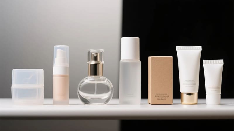 examples of plastic, glass, and paperboard cosmetic packaging