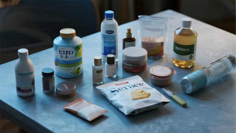 flat lay of various packaging products and consumables