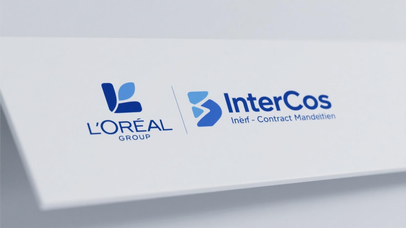 logos of L'Oréal Group and Intercos, representing brand owner and contract manufacturer