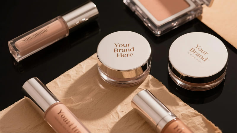 makeup products with a fictional "Your Brand Here" private label
