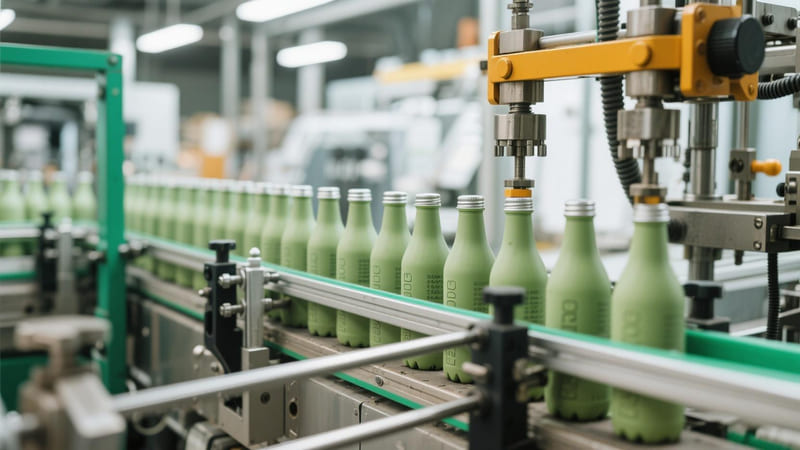 manufacturing process for eco-friendly bottles using sustainable materials and energy