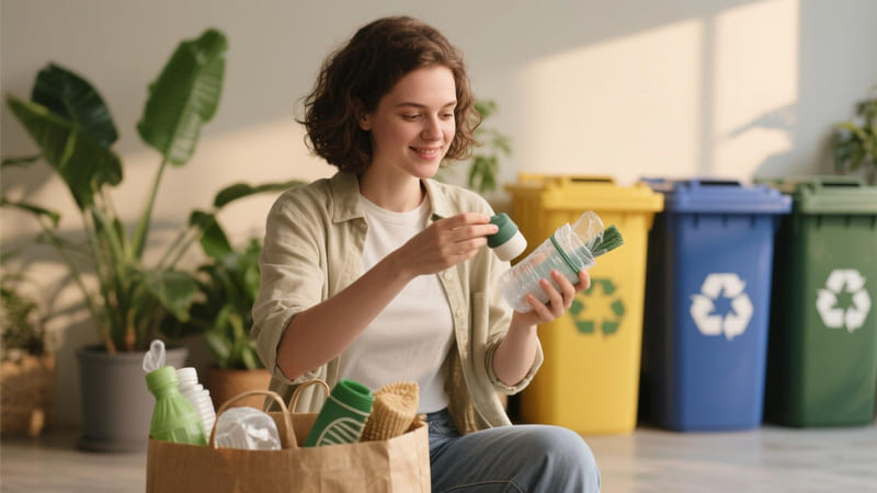 person making conscious choices to replace plastic in daily activities