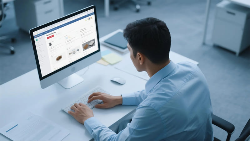 person vetting an online supplier by checking reviews, certifications, and samples