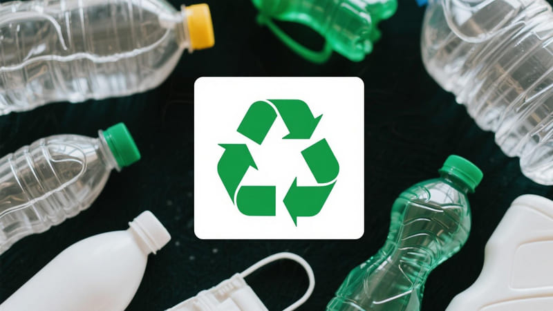 products made from recycled plastic with a green eco-friendly symbol