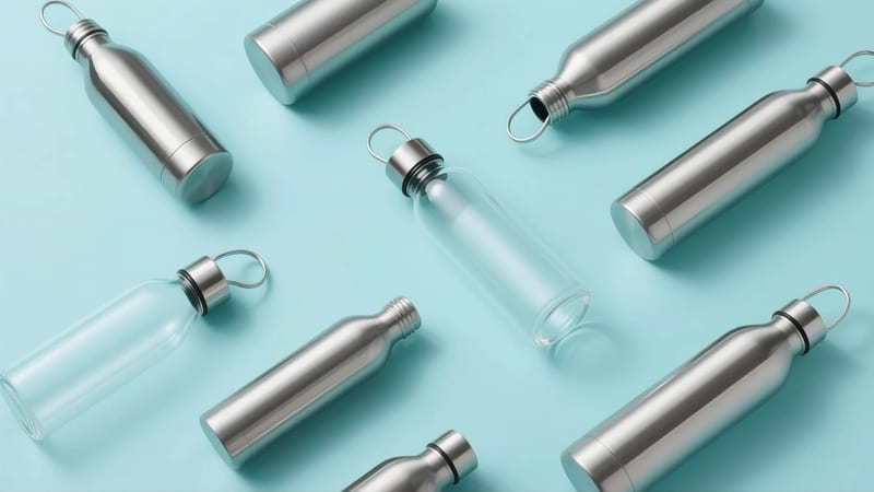 reusable stainless steel and glass water bottles as alternatives