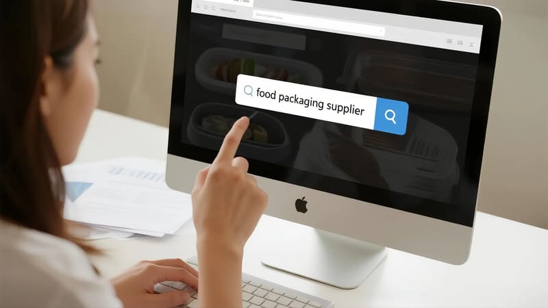 person searching for food packaging suppliers online