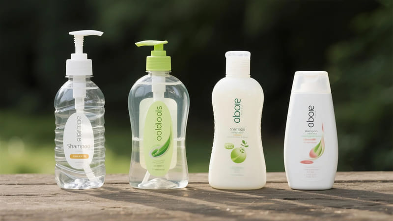 shampoo bottles made from PET and HDPE plastic