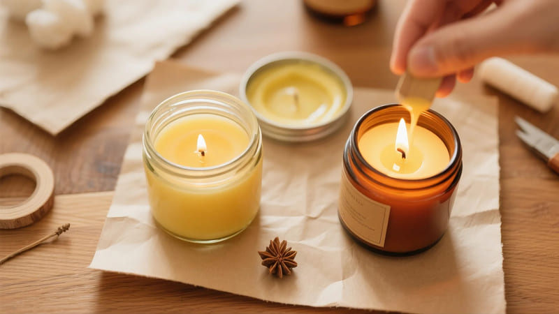 step-by-step visual guide for making scented jar candles at home