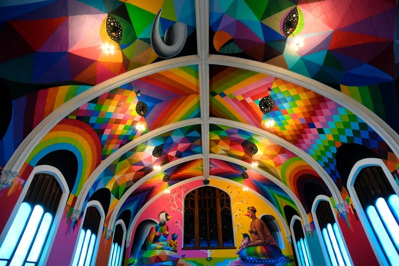 the vibrant, psychedelic interior murals of the International Church of Cannabis