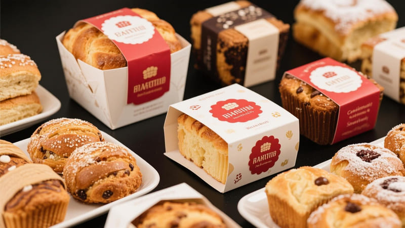 various baked goods with appropriate and appealing packaging
