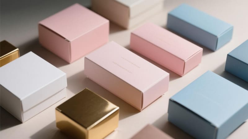 various cosmetic boxes made from different types of paperboard
