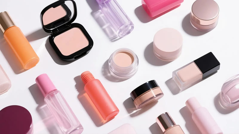various cosmetic packaging items made from different plastics