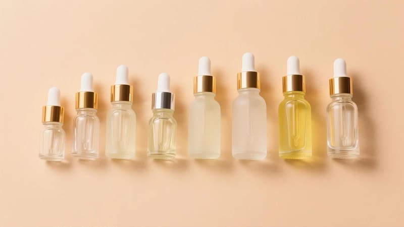 various sizes of essential oil bottles with droppers