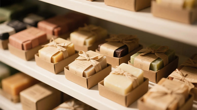 well-packaged artisanal soaps using paper wraps and boxes