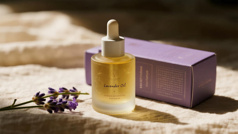 Close-up of healthy, glowing skin with lavender flowers nearby