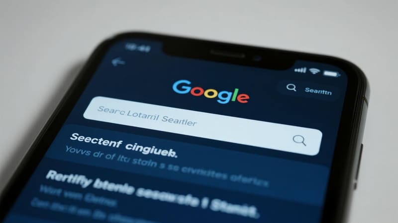 Google search bar with specific, long-tail keywords being typed in