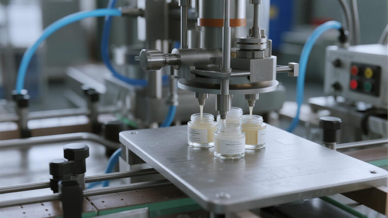 an automated filling line for cosmetic jars