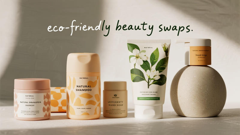 collage of 5 eco-friendly beauty swaps