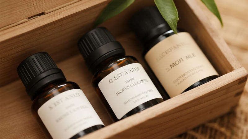 essential oils stored in a wooden box