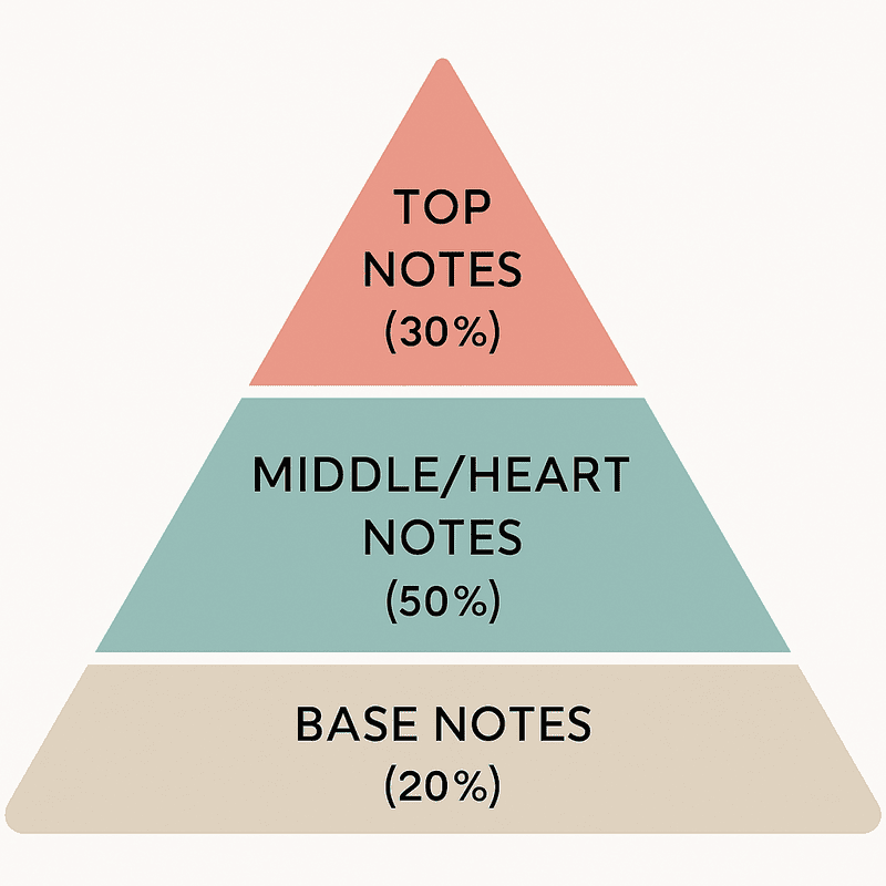 perfume pyramid diagram illustrating the 30-50-20 blending rule
