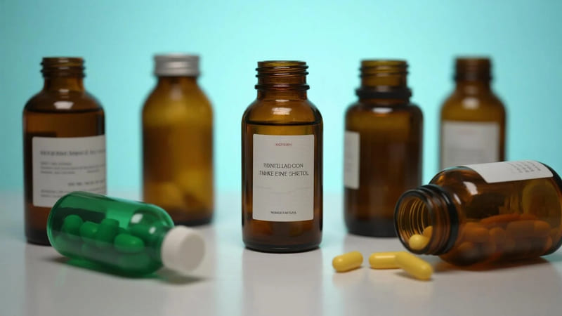 medicines in amber glass bottles