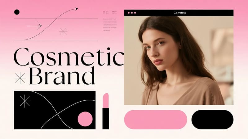 mood board for a cosmetic brand showing target audience, brand colors, and aesthetic