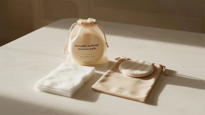 reusable makeup remover pads next to a package of disposable wipes