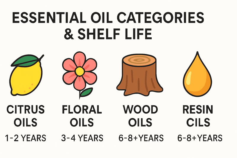 chart showing the average shelf life of different essential oil families