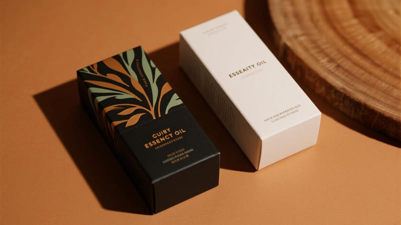 a unique custom essential oil box next to a generic one