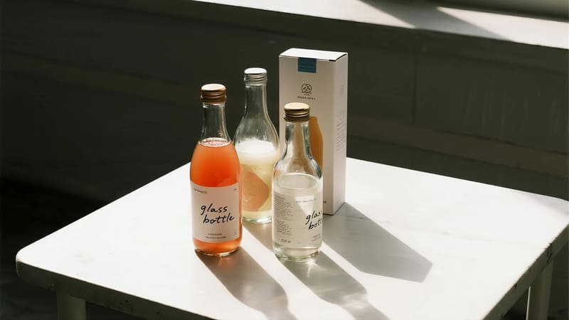 various products packaged in glass bottles