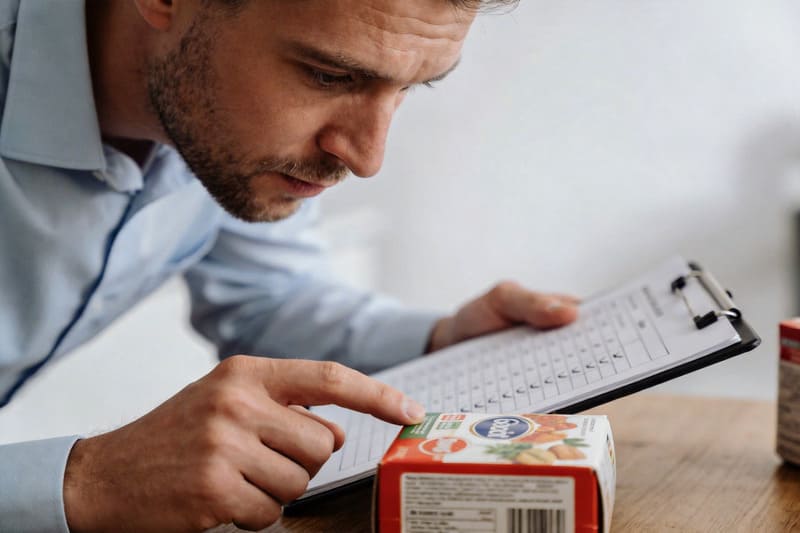 Auditing your packaging for sustainability A person with a checklist carefully examining a product's packaging